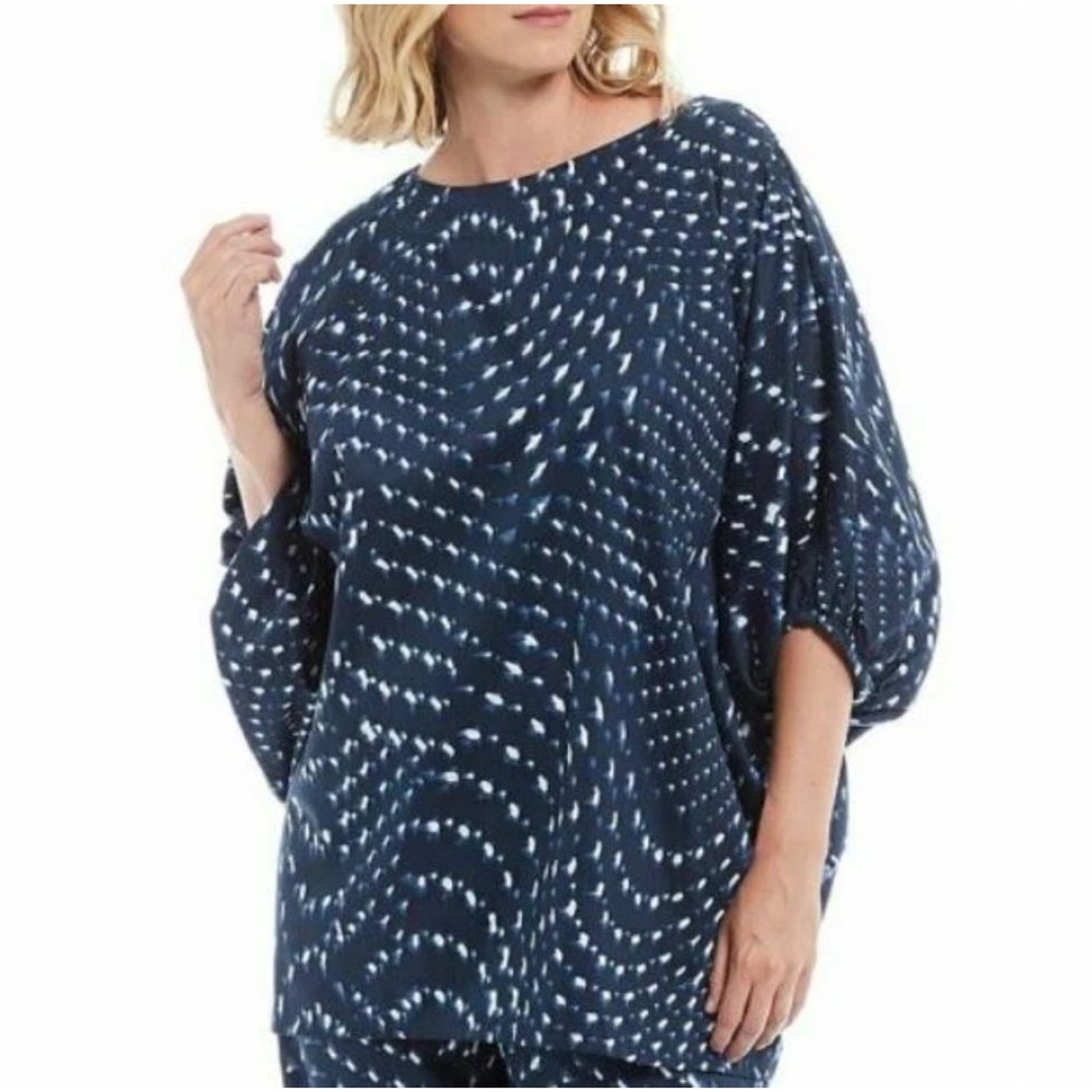 NWT Bryn Walker Wilder Navy White Print Lightweight Tunic Boxy Top Size XL